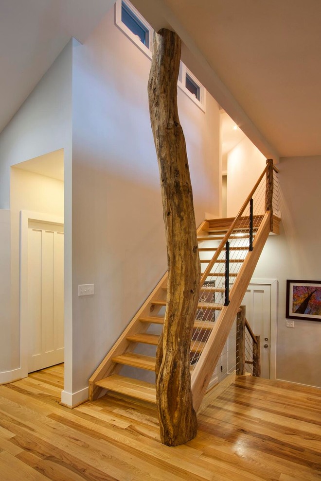 Staircase - mid-sized contemporary wooden straight open staircase idea in Other