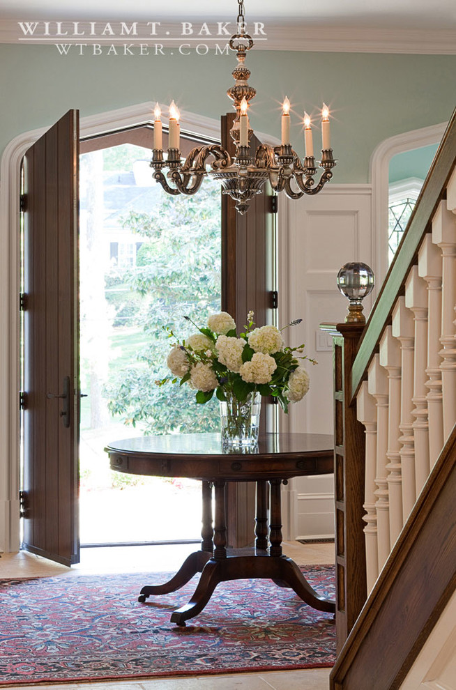 Inspiration for a medium sized classic wood straight staircase in Atlanta with painted wood risers.