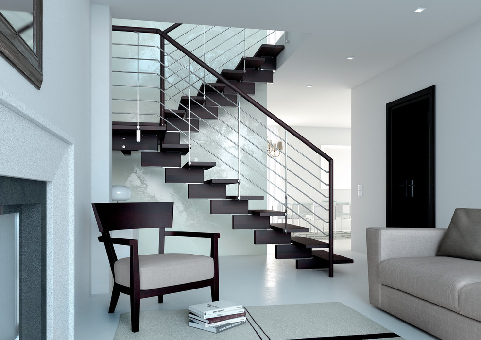 Идея дизайна: п-образная лестница среднего размера в современном стиле без подступенок