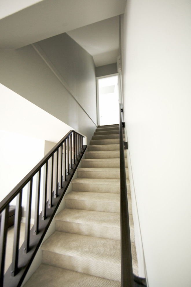 Inspiration for a timeless carpeted straight staircase remodel in Vancouver with carpeted risers