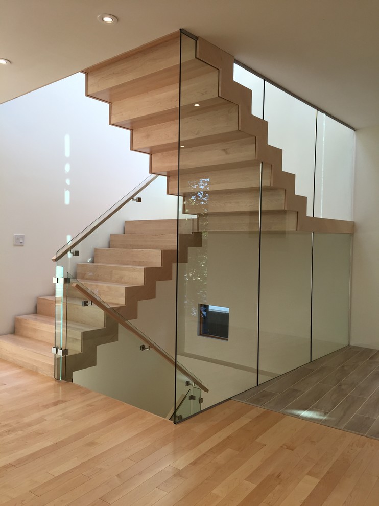 Floating Boxed Zig Zag Staircase Modern Staircase Edmonton by