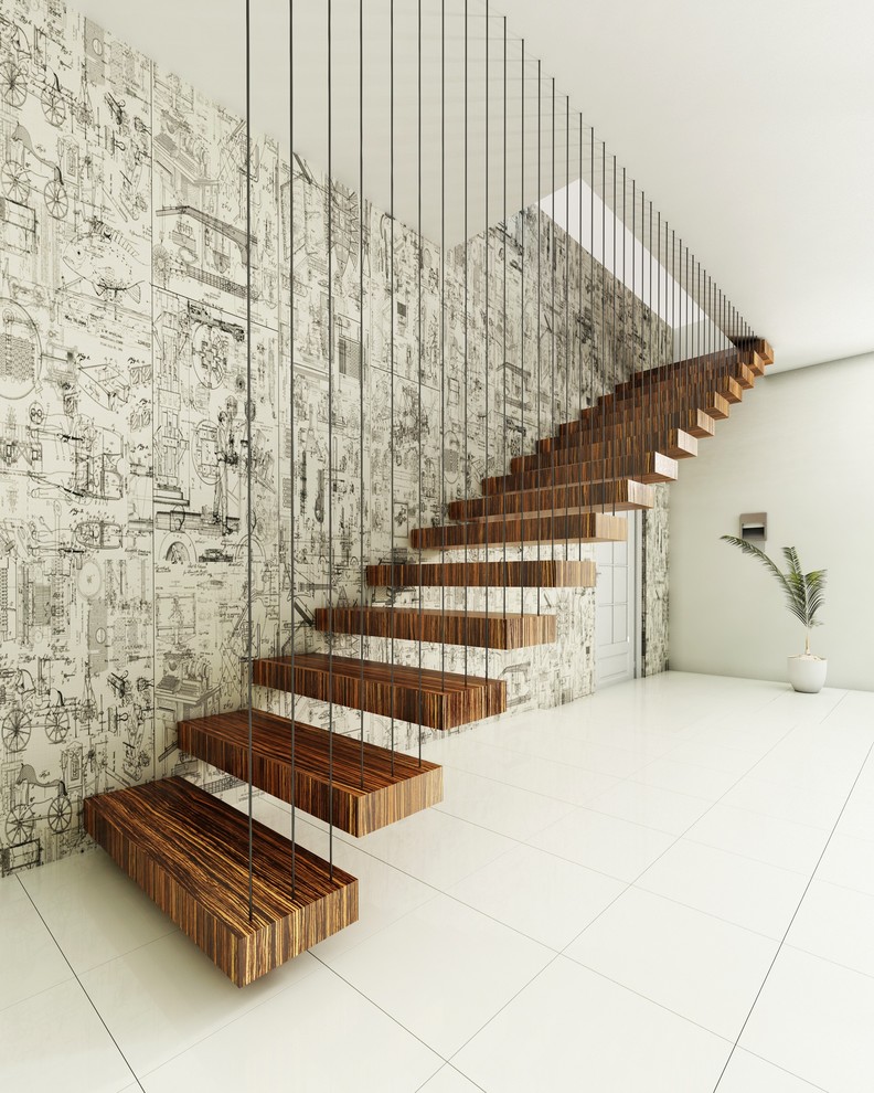 Contemporary wood floating staircase in Perth.