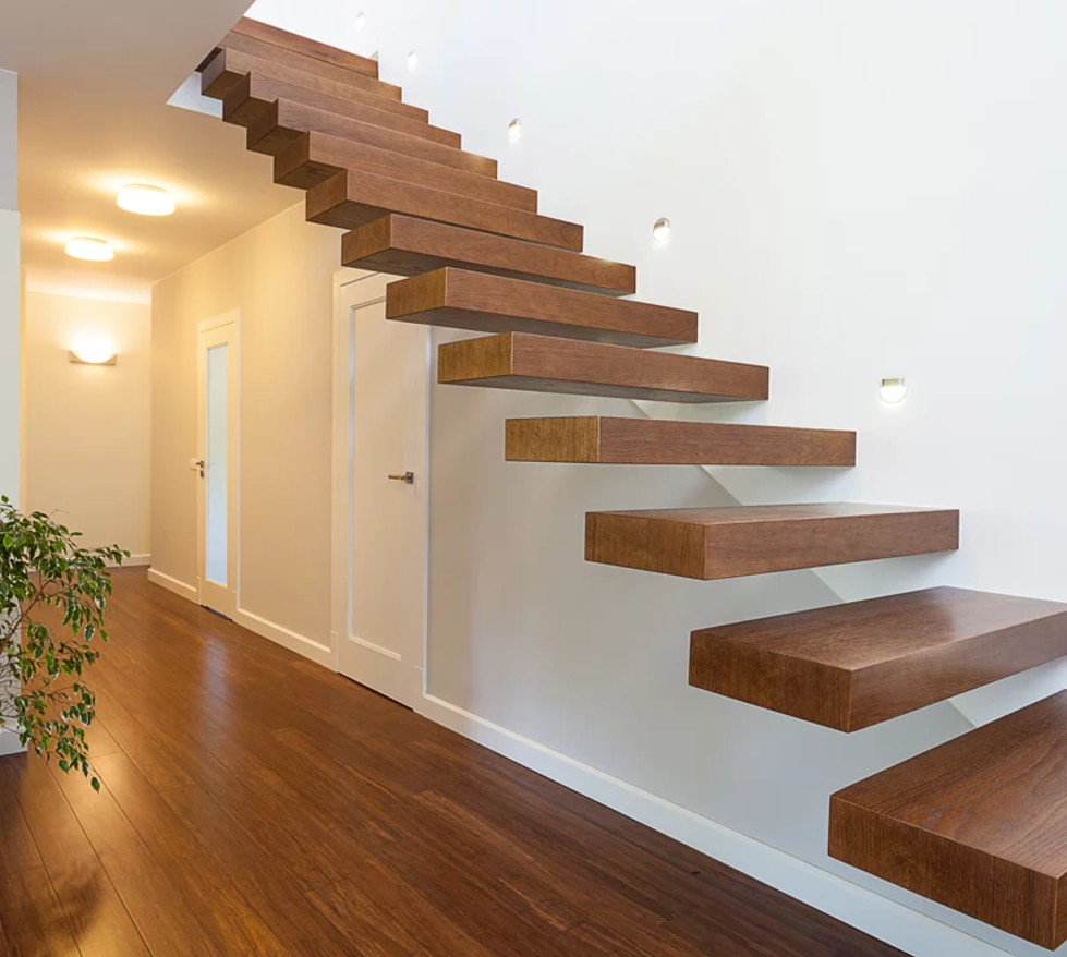 Idéer för att renovera en mellanstor funkis flytande trappa i trä, med öppna sättsteg