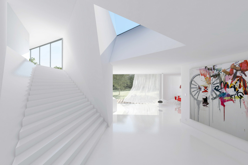 Источник вдохновения для домашнего уюта: прямая бетонная лестница среднего размера в стиле модернизм с бетонными ступенями