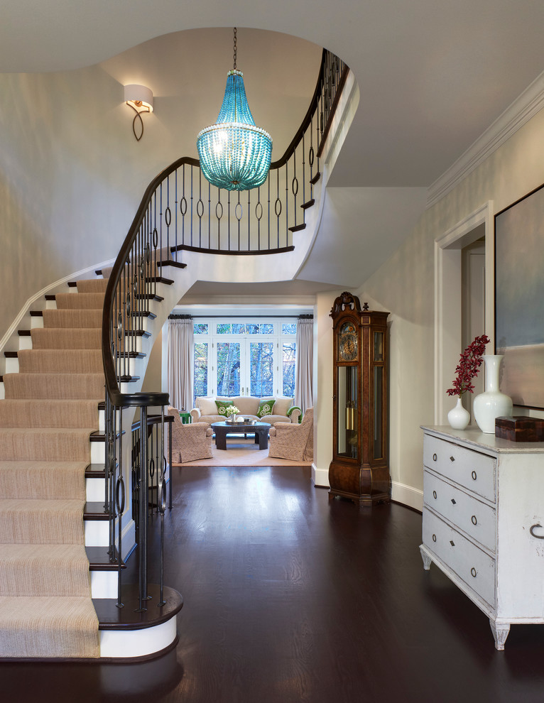 Design ideas for a classic wood curved staircase in DC Metro.
