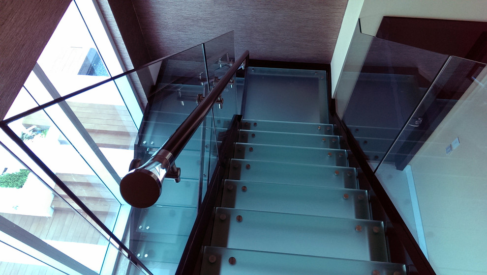 Frosted Glass Treads Clear Glass Railings Modern Staircase