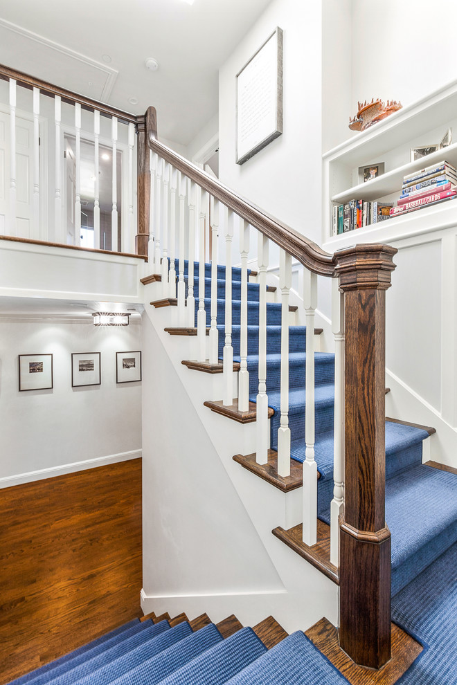 Mid-sized arts and crafts wooden u-shaped staircase photo in San Francisco with wooden risers