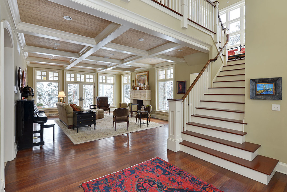 Inspiration for a mid-sized craftsman wooden u-shaped staircase remodel in Milwaukee with painted risers