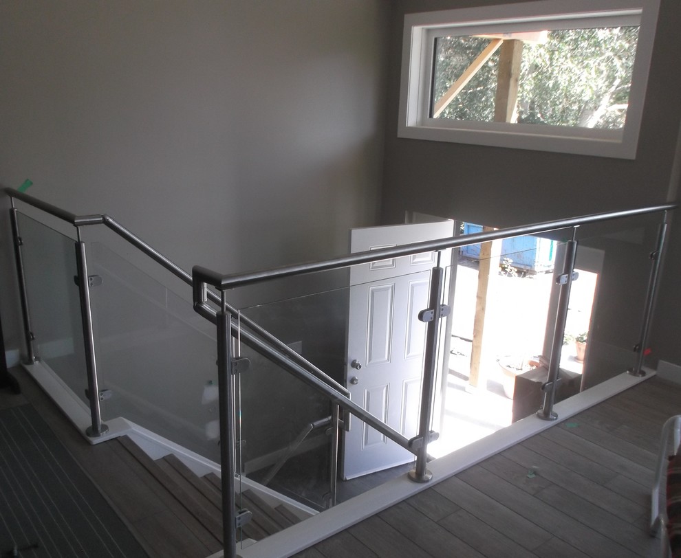 Glass Rail Modern Staircase Calgary by Spindle Stairs