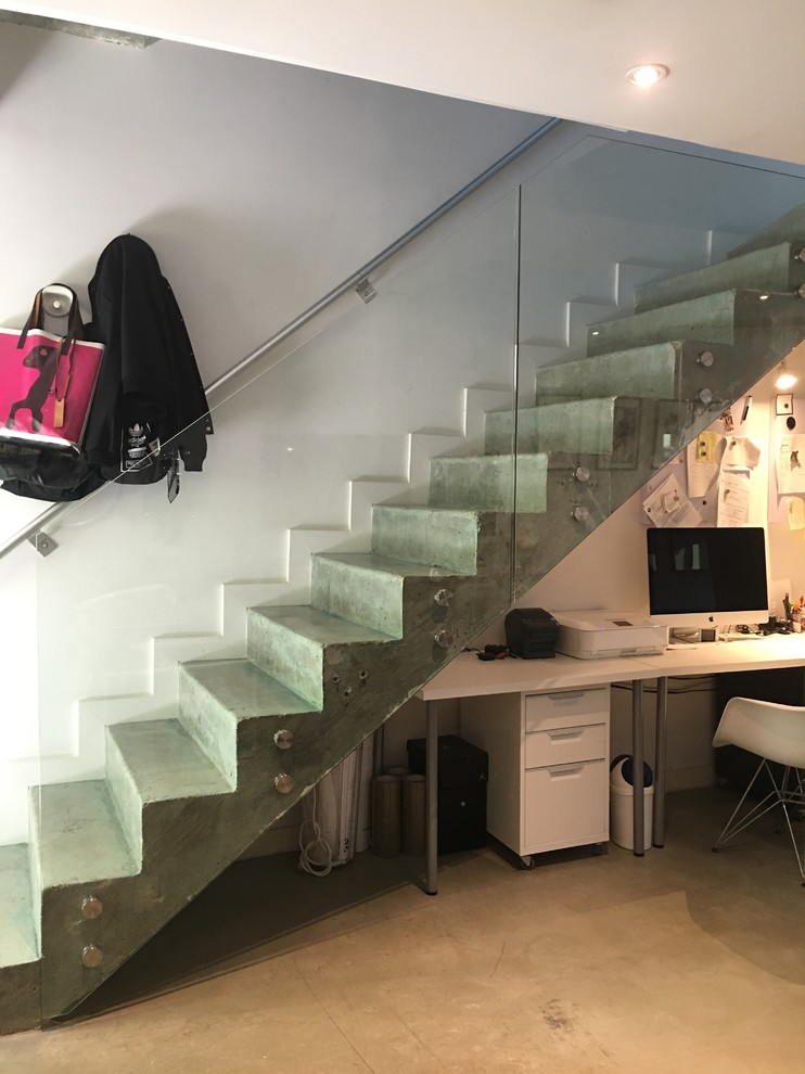 Glass Standoff Railings Industrial Staircase Tampa by Bella