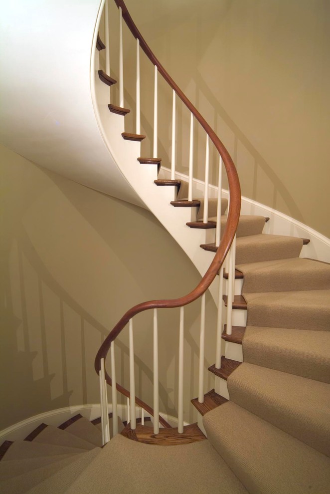 Modelo de escalera de caracol clásica con escalones enmoquetados