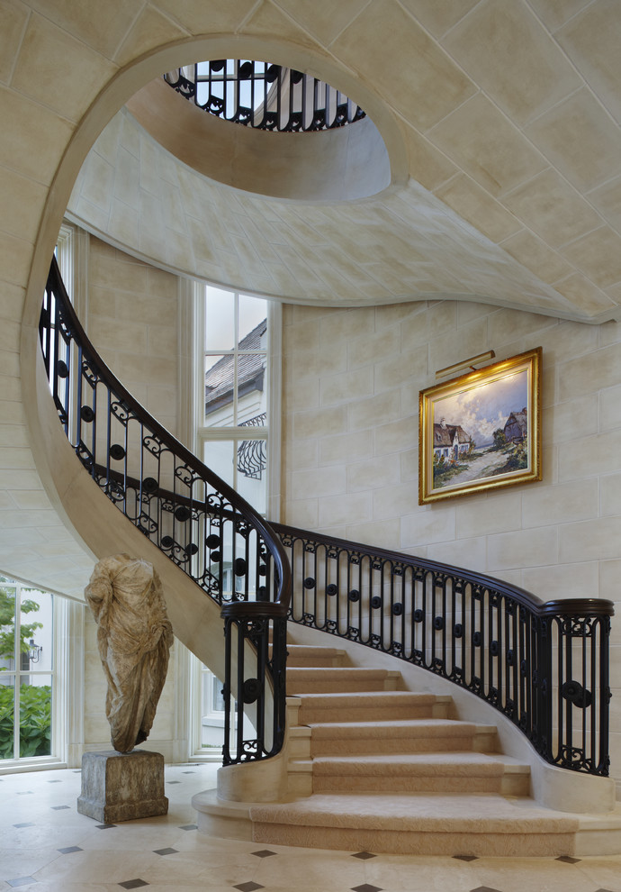 Traditional curved staircase in Detroit.