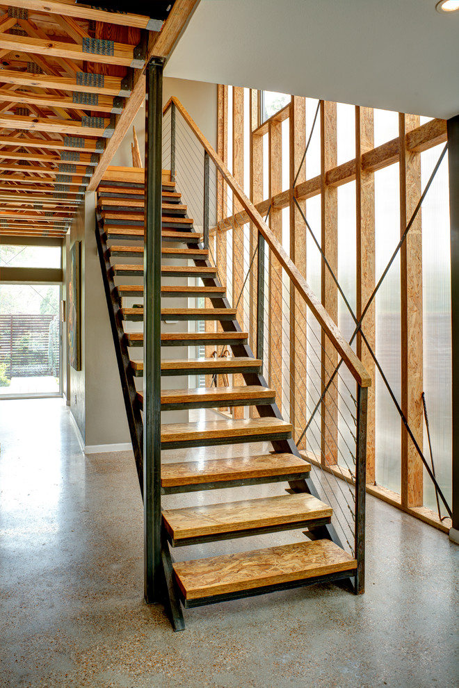 Photo of an industrial staircase in Dallas with open risers.