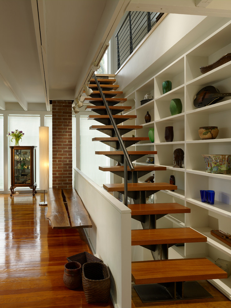 Example of a trendy straight staircase design in Philadelphia