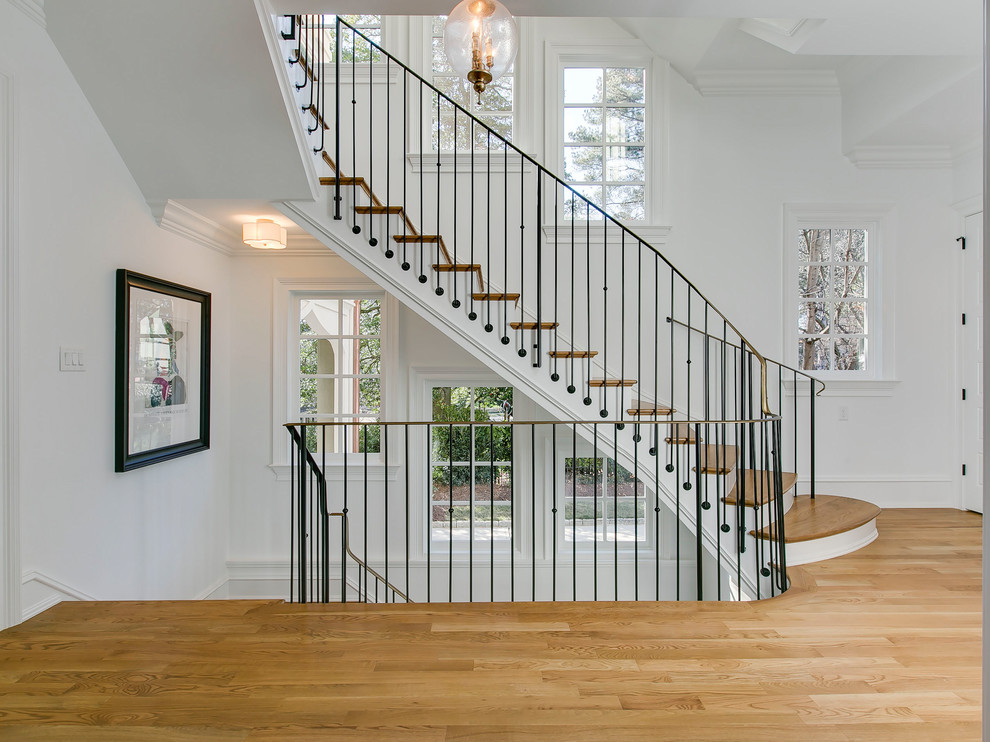 Inspiration for a transitional staircase remodel in Raleigh
