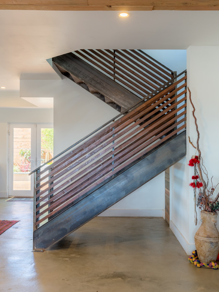 Staircase - mid-sized contemporary wooden u-shaped mixed material railing and open staircase idea in San Francisco