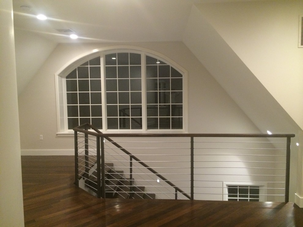 Mid-sized urban wooden open and wood railing staircase photo in Boston