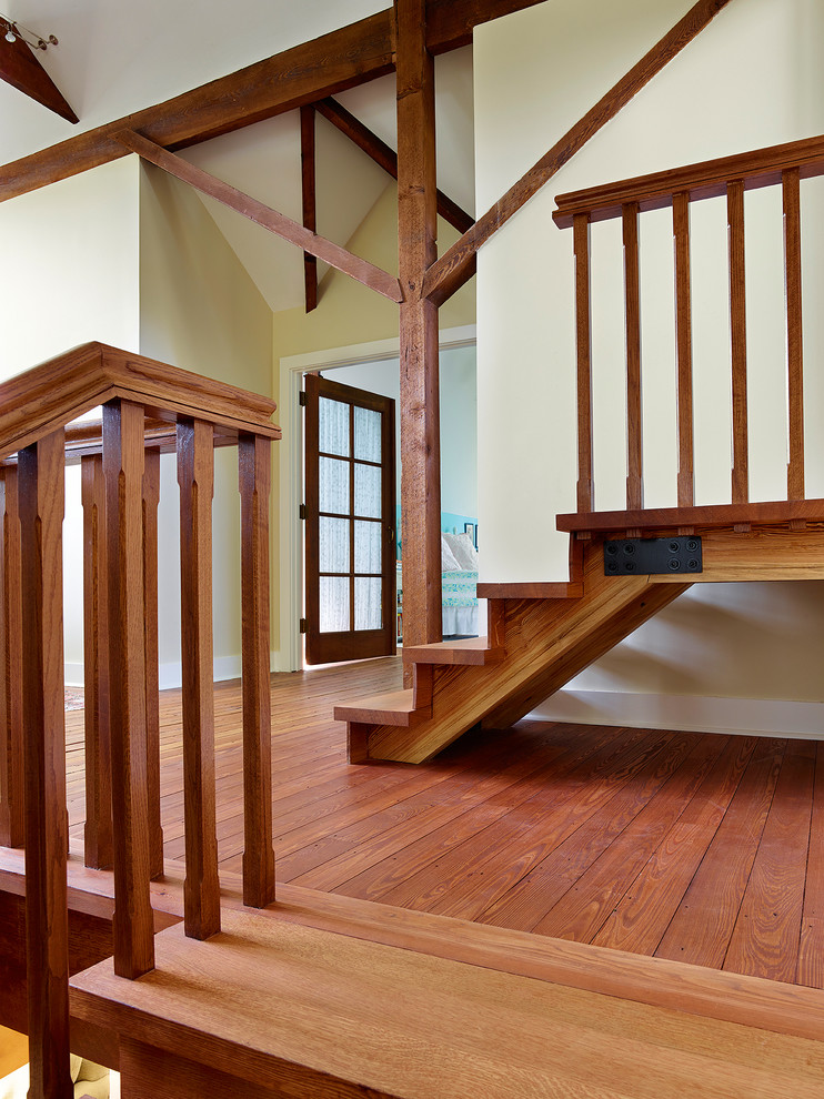 Staircase - large country wooden straight staircase idea in Philadelphia with wooden risers