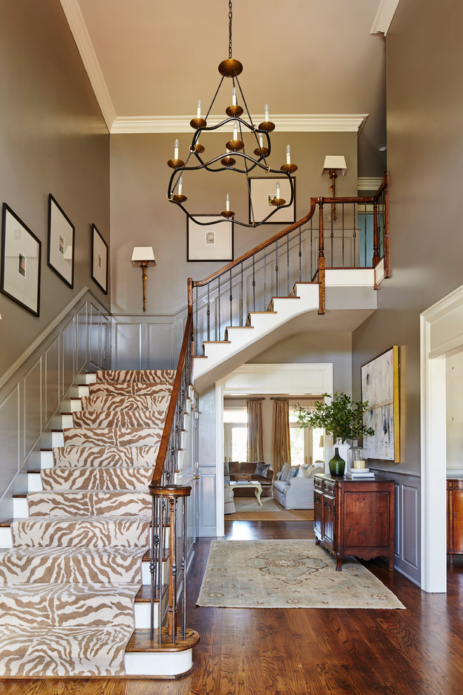 Traditional wood l-shaped mixed railing staircase in Other with painted wood risers.