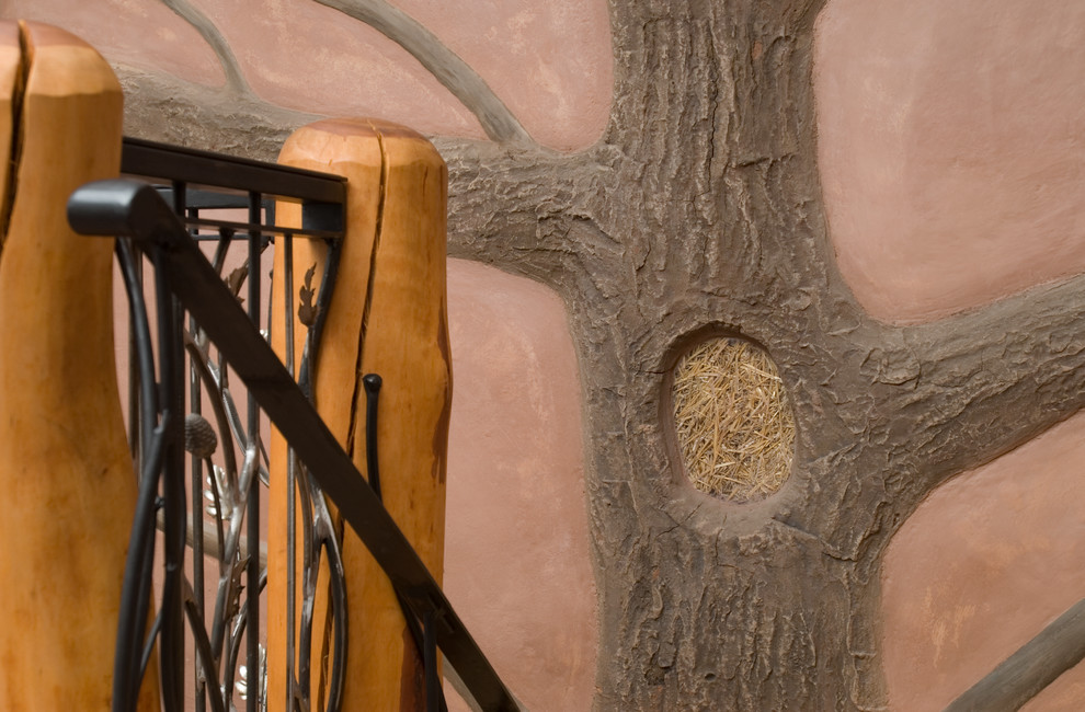 Foto de escalera en L, rústica, con escalones de madera y contrahuellas de madera