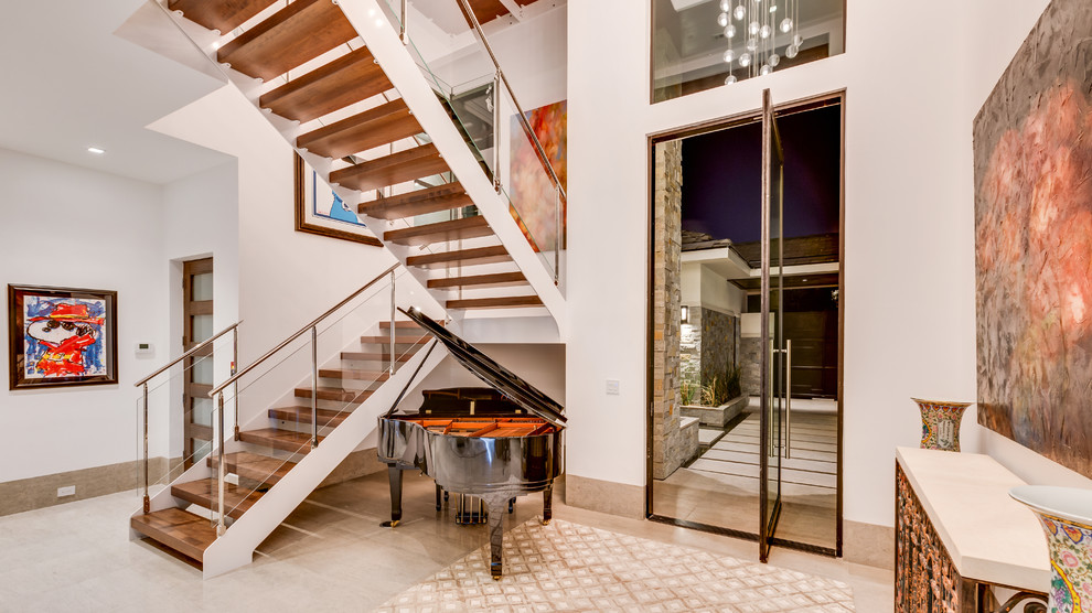 Inspiration for a contemporary wood u-shaped staircase in Houston.