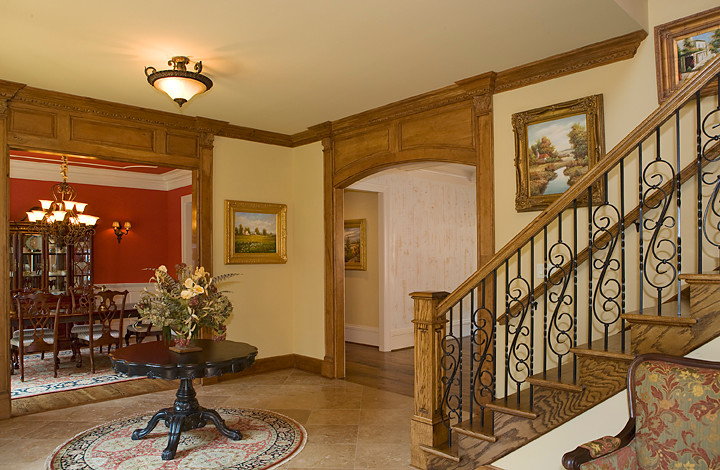 Inspiration for a medium sized traditional wood straight wood railing staircase in Atlanta with wood risers.