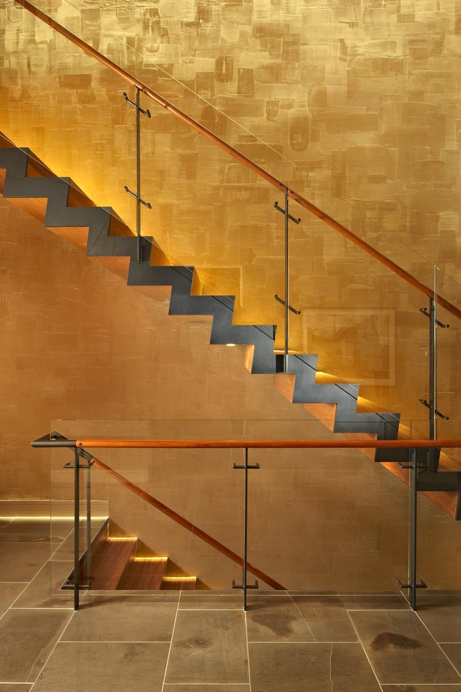 Staircase - modern wooden staircase idea in Seattle