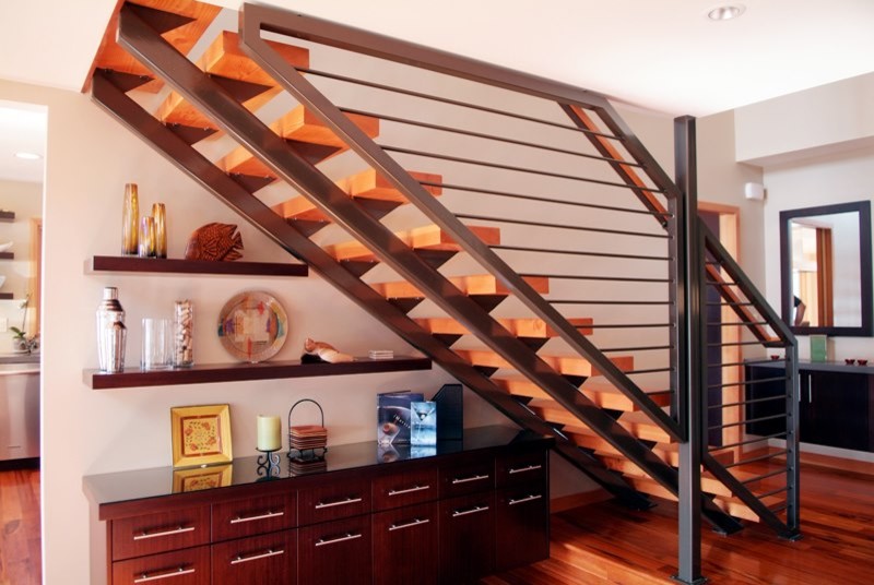 Inspiration for a mid-sized contemporary wooden straight open staircase remodel in Seattle