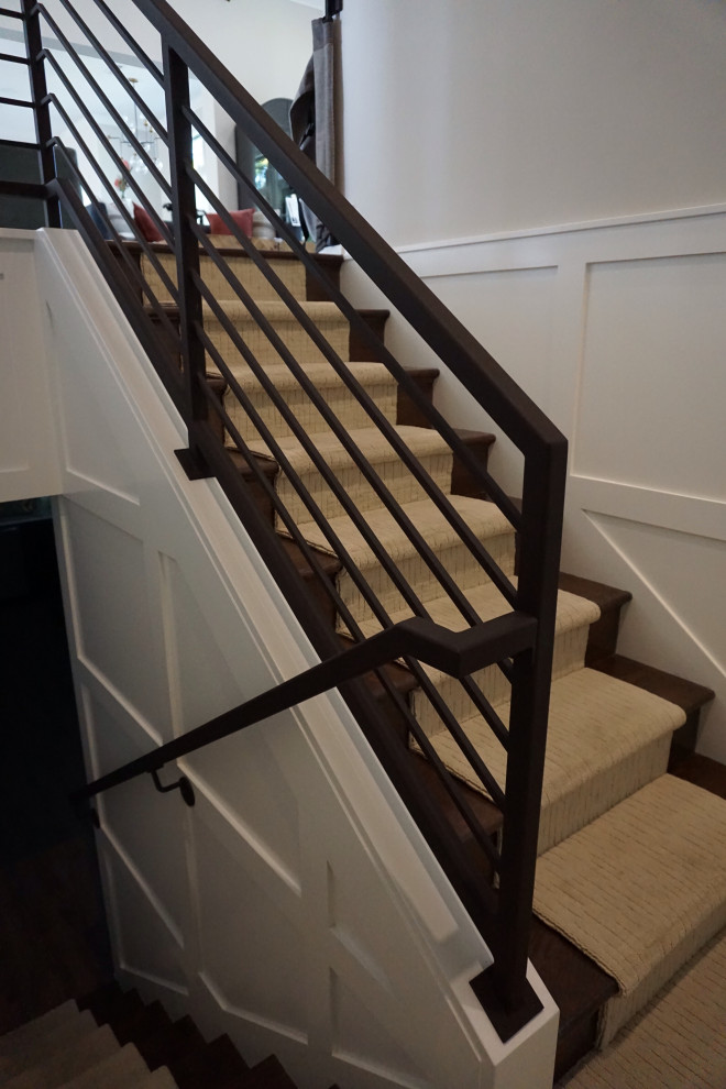 Staircase - mid-sized contemporary metal l-shaped metal railing staircase idea in Columbus with metal risers