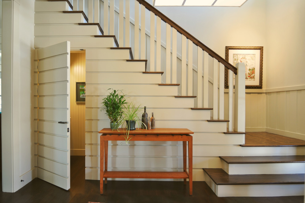 Inspiration for a timeless wooden l-shaped staircase remodel in Other