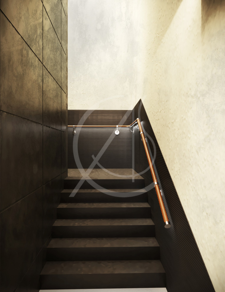 Photo of a medium sized modern l-shaped mixed railing staircase in London.