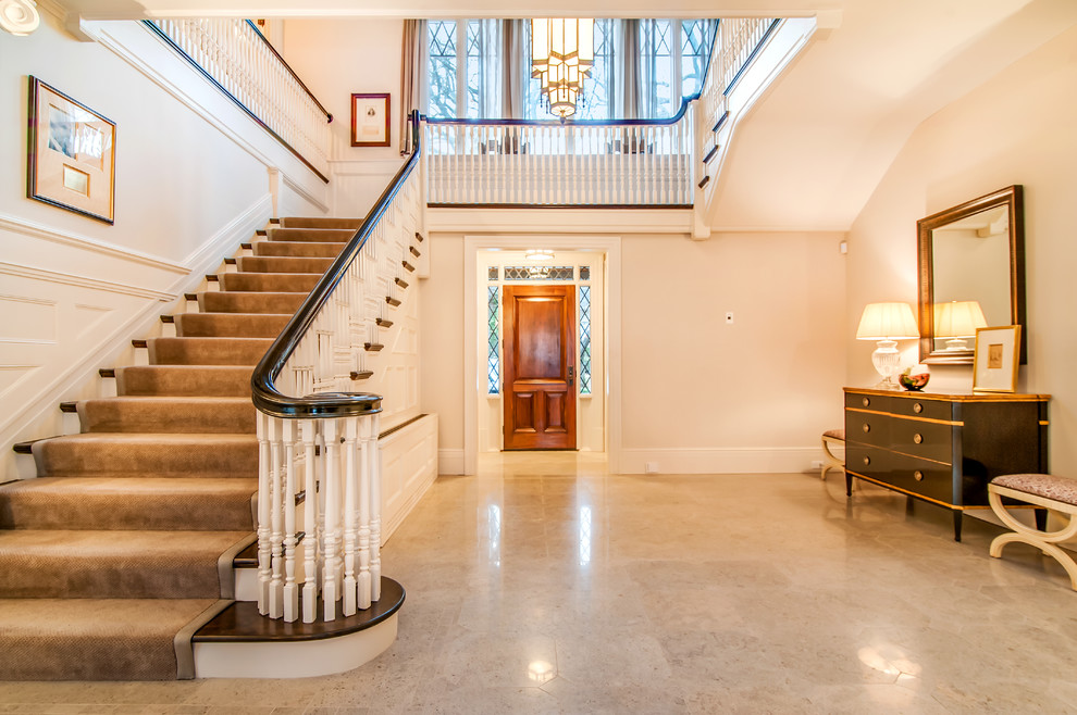 Inspiration for a classic staircase in New York with feature lighting.