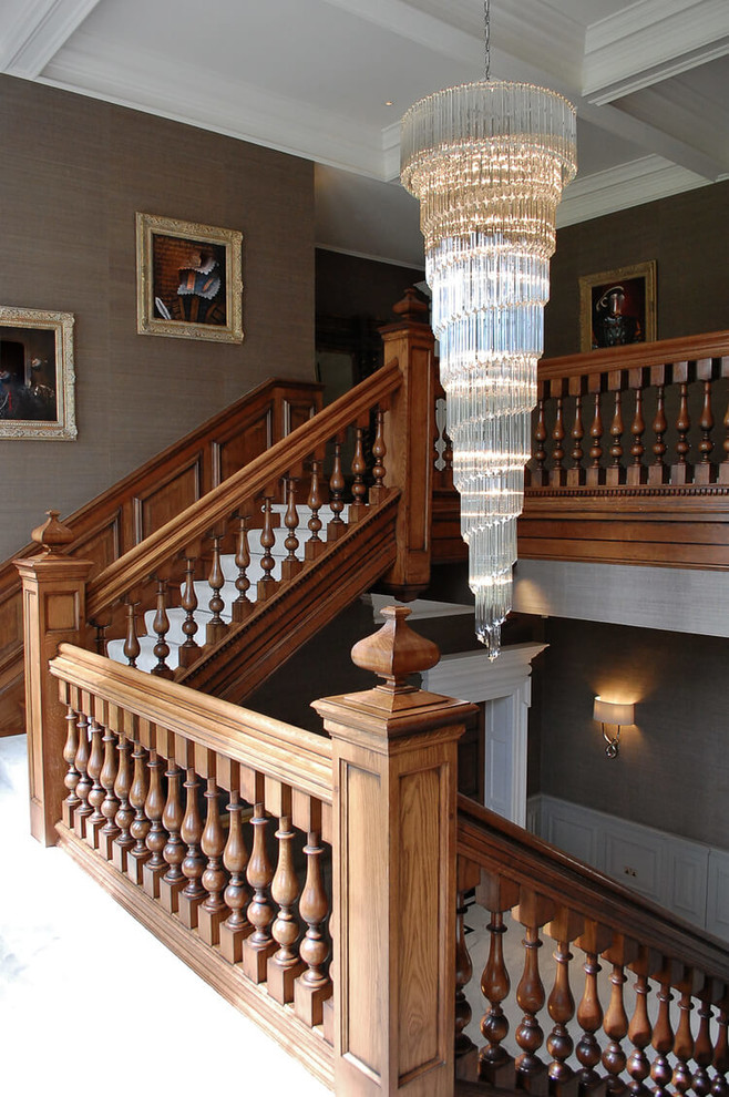 Large Georgian Inspired Oak Staircase and Entrance Hall - Traditional
