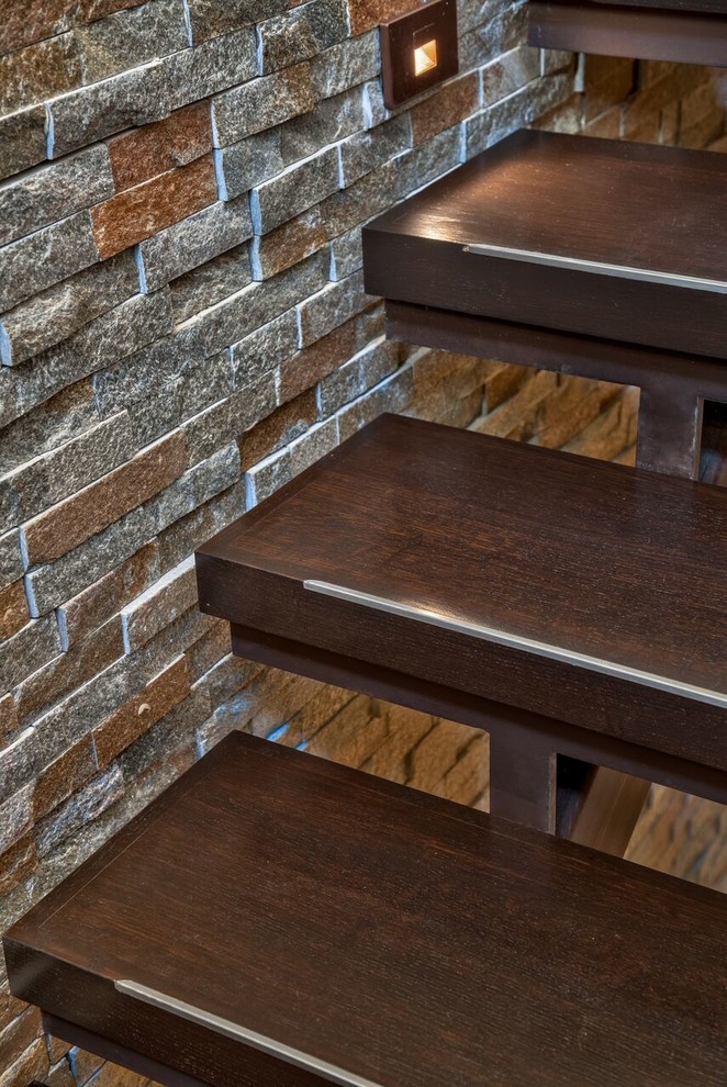 Idées déco pour un petit escalier sans contremarche droit contemporain avec des marches en bois.