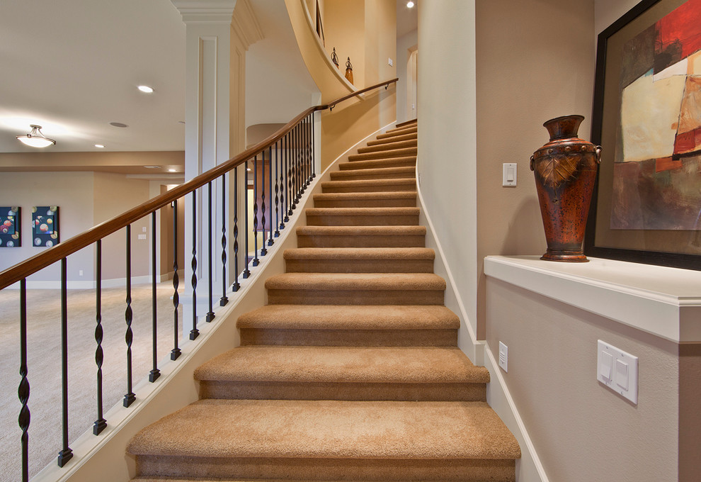 Inspiration for a traditional staircase in Seattle with feature lighting.