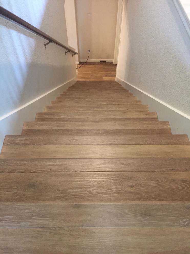 Luxury Vinyl Plank Flooring + Backsplash Contemporary Staircase