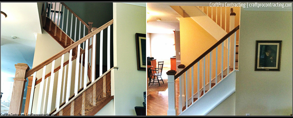 Medium sized traditional wood u-shaped staircase in Newark with painted wood risers.
