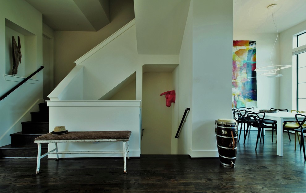 Staircase - mid-sized eclectic wooden spiral staircase idea in Los Angeles with wooden risers