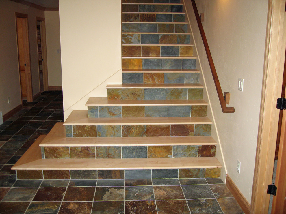 Maple Stair Treads with Tile Risers Staircase Other by Classic Hardwood Floors Houzz