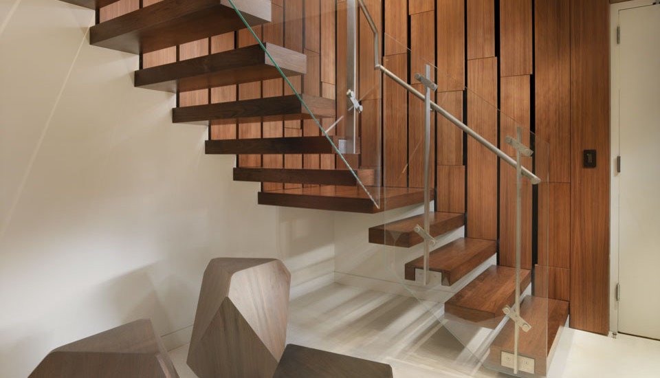 Staircase - contemporary wooden l-shaped mixed material railing staircase idea in San Francisco