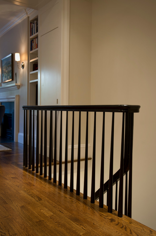 Staircase - mid-sized traditional wooden straight staircase idea in Boston with wooden risers
