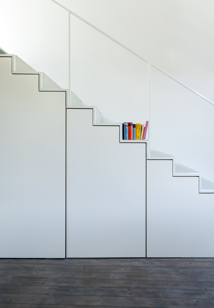 Свежая идея для дизайна: прямая лестница в скандинавском стиле с кладовкой или шкафом под ней - отличное фото интерьера