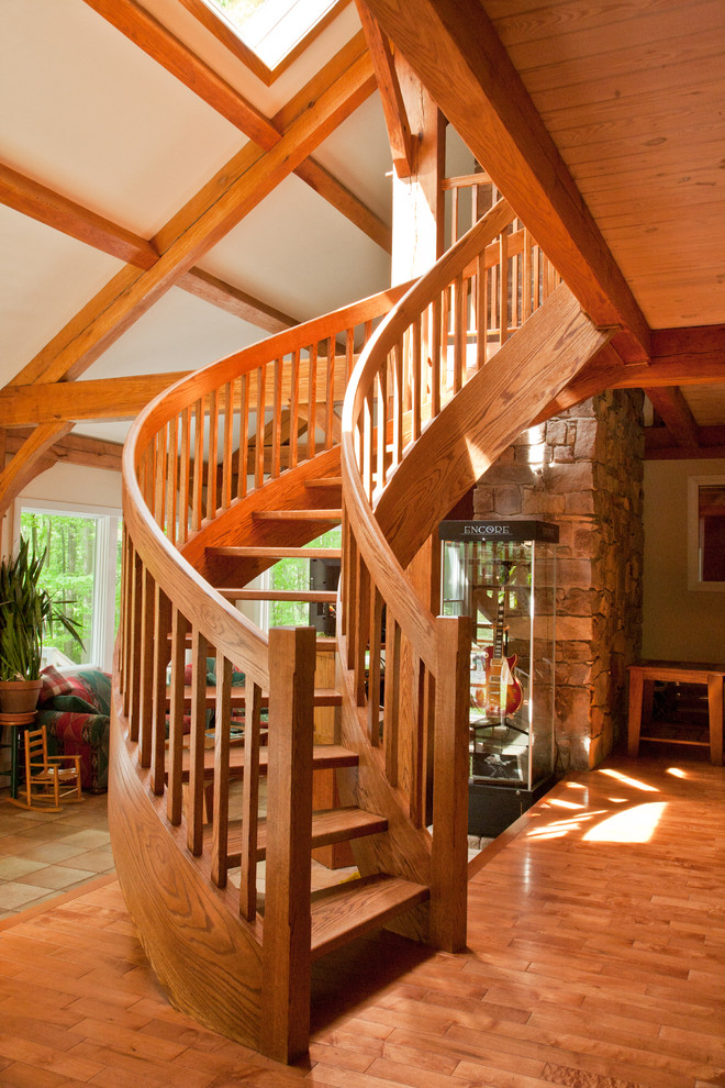 Diseño de escalera actual sin contrahuella con escalones de madera
