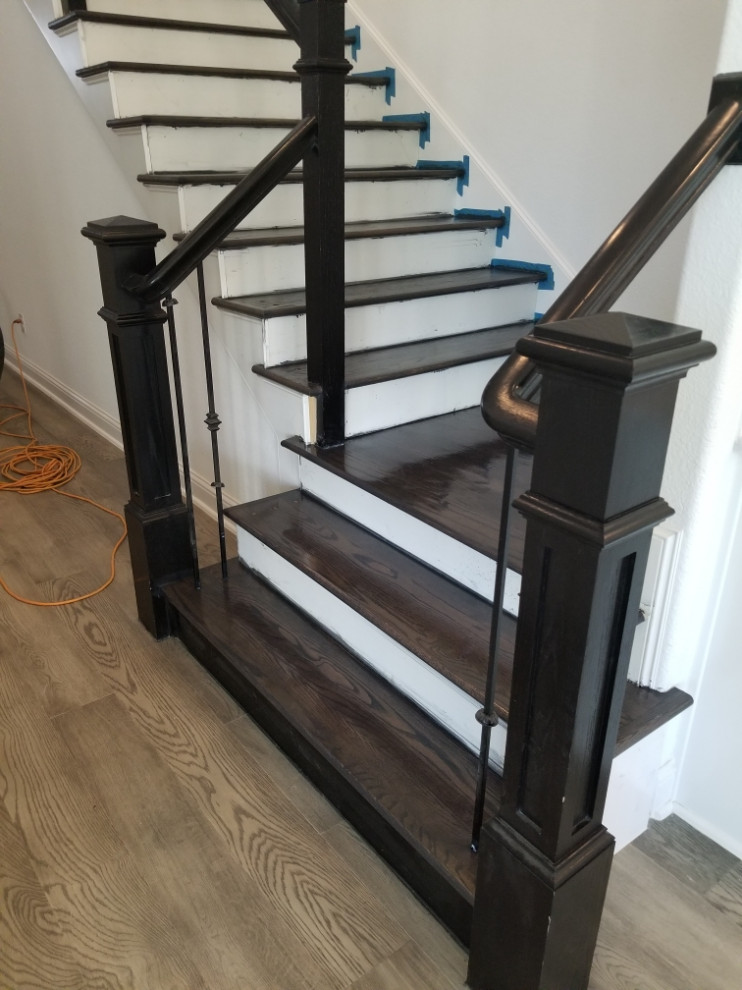 McKinney Dark Stained Hardwood staircase Modern Staircase Dallas