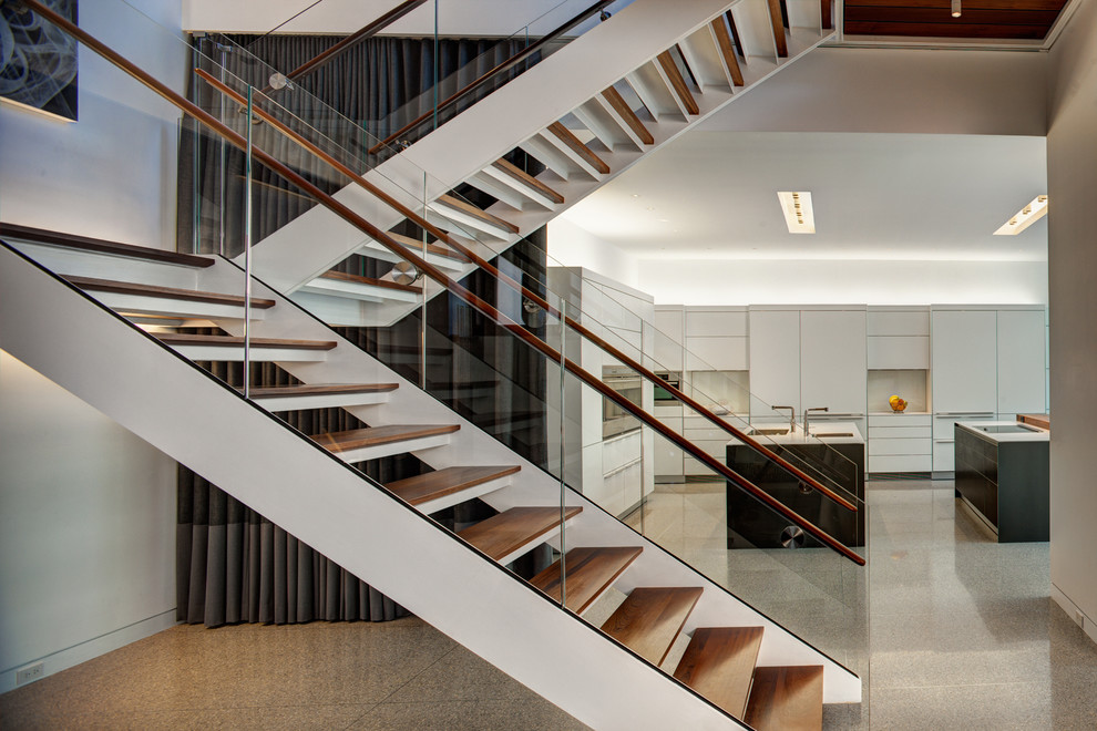 Design ideas for a contemporary staircase in Chicago with open risers.