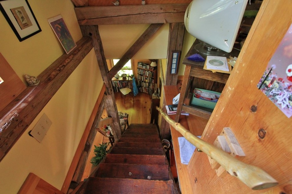 Middletown Springs, Post and Beam Barn Home Rustic Staircase