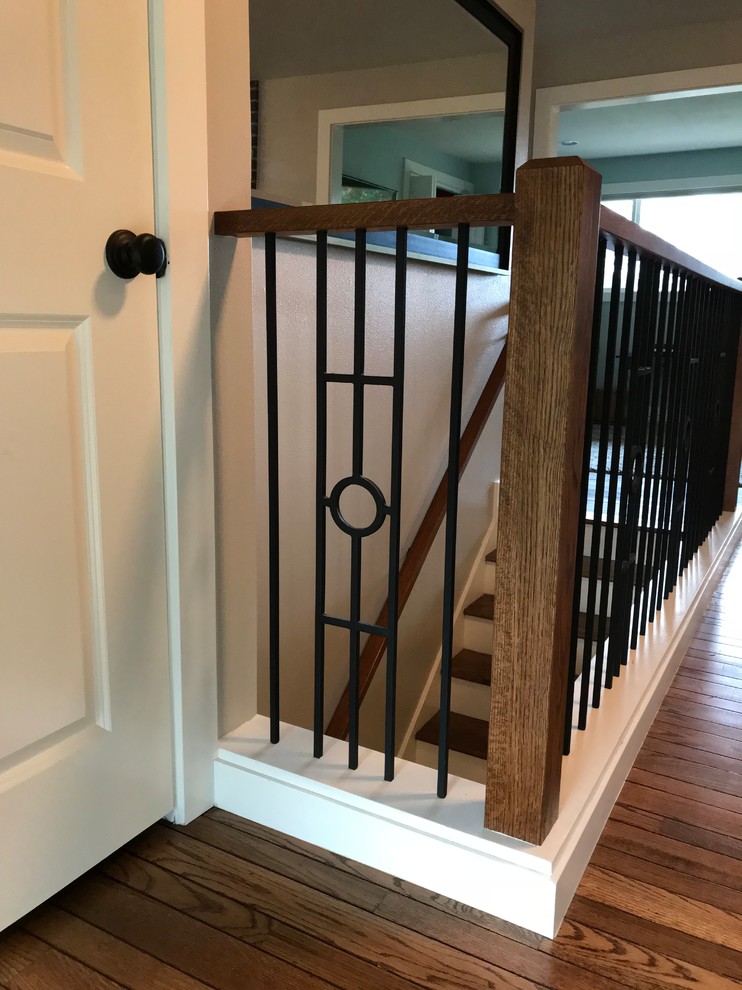 Photo of a medium sized contemporary wood straight wood railing staircase in Portland with painted wood risers.