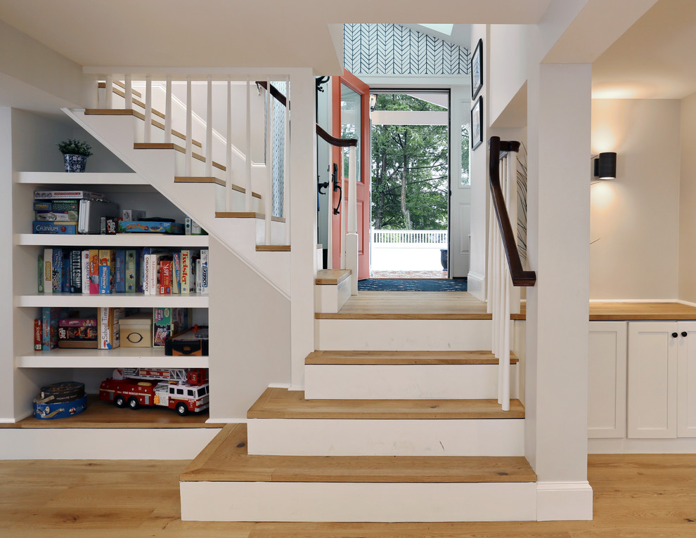 Inspiration for a transitional staircase remodel in Boston