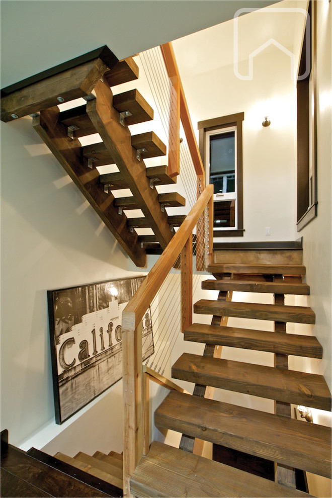 Inspiration for a classic wood u-shaped staircase in San Diego with wood risers.