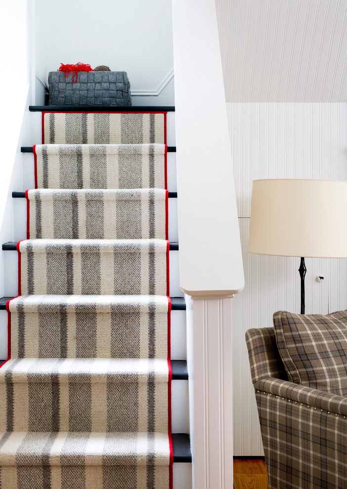 Staircase - mid-sized farmhouse wooden l-shaped staircase idea in DC Metro with painted risers